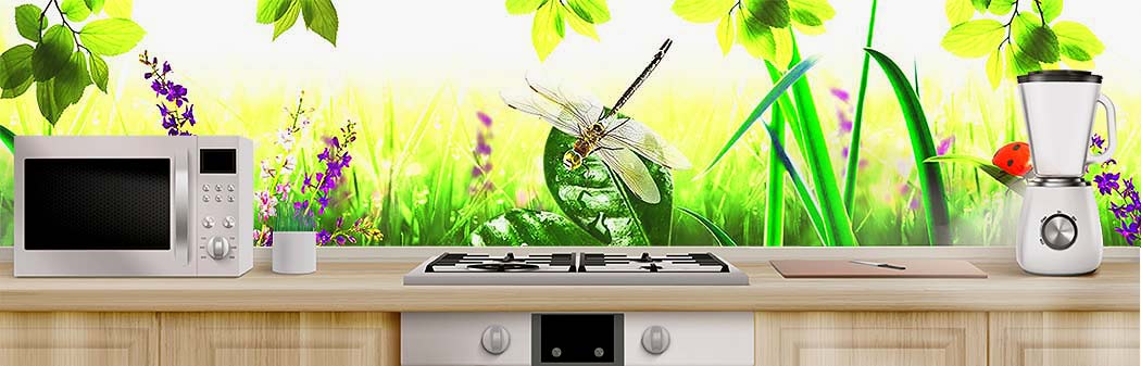 Кухня с фартуком Цветы 0040 Кухня фото Цветы 0040