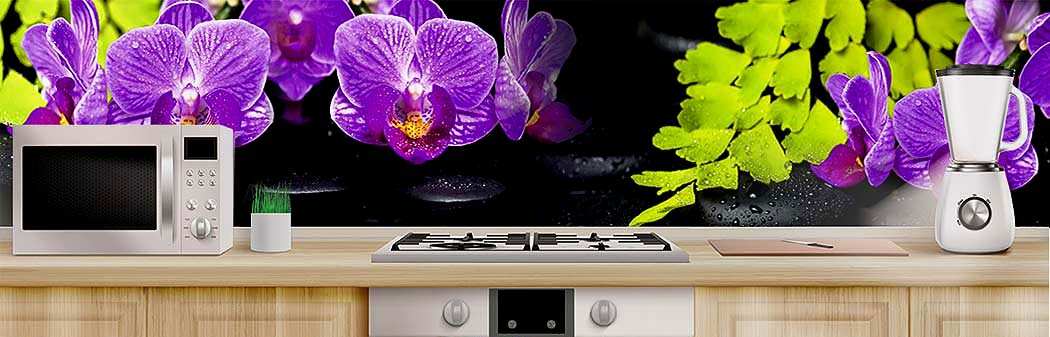 Кухня с фартуком Цветы 2486 Кухня фото Цветы 2486