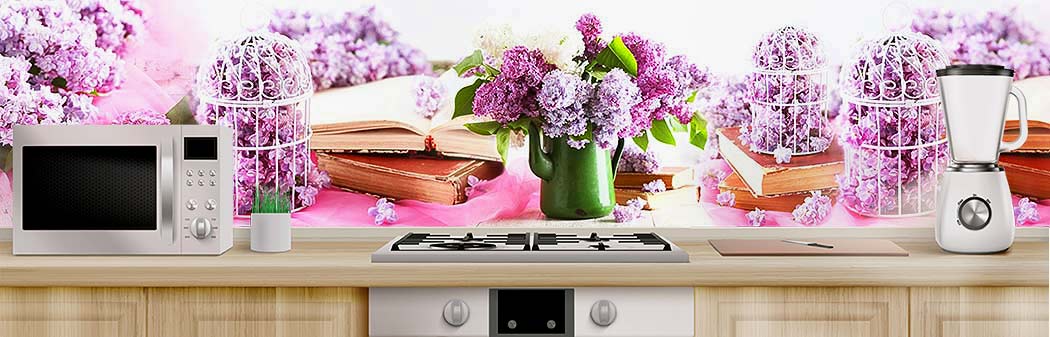 Кухня с фартуком Цветы 4128 Кухня фото Цветы 4128