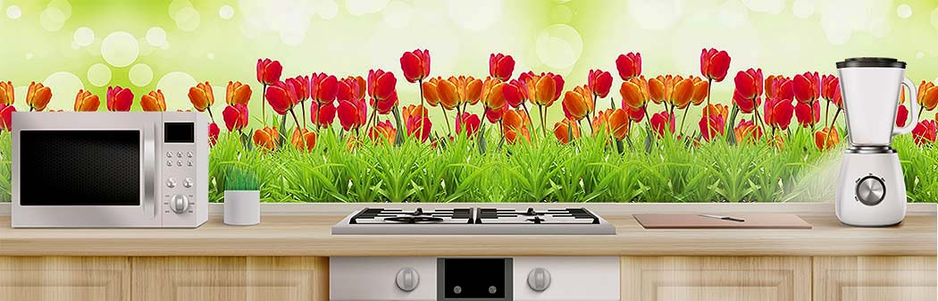 Кухня с фартуком Цветы 5871 Кухня фото Цветы 5871