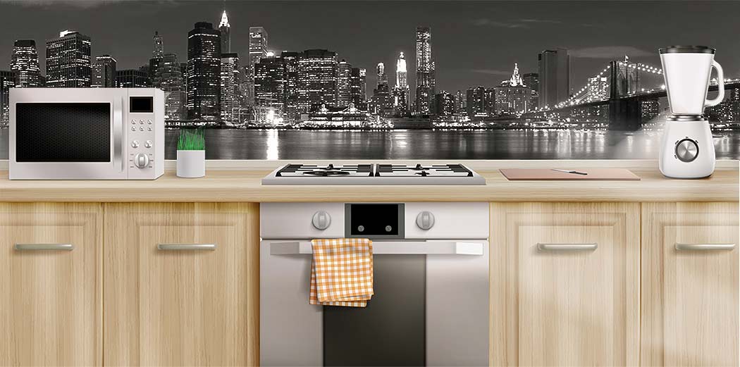 Кухни каталог Города 1438 черно-белое Фартук под кухню черно-белый Города 1438
