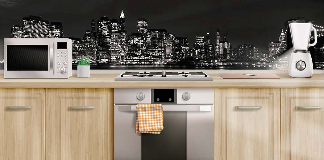 Кухни каталог Города 4768 черно-белое Фартук под кухню черно-белый Города 4768