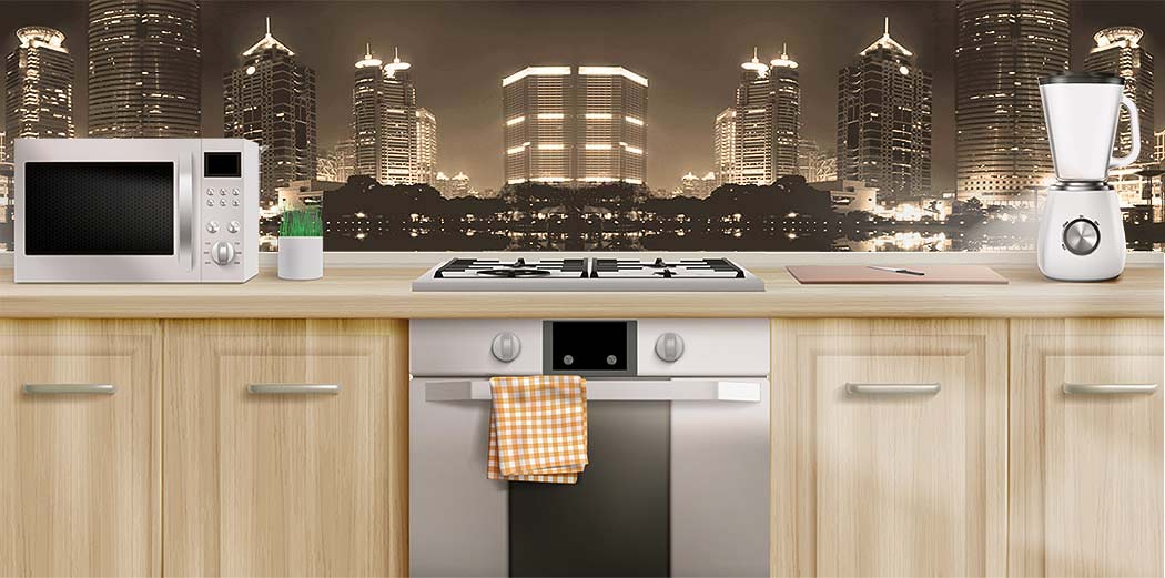 Кухни каталог Города 3856 сепия Фартук под кухню Города 3856 сепия